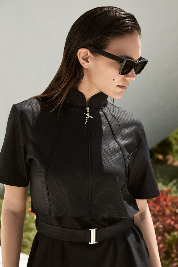 HaşemaHaşema Belt Buckle Detailed Textured Fabric Black 5 Piece Semi-Covered Swimsuit Set 5039