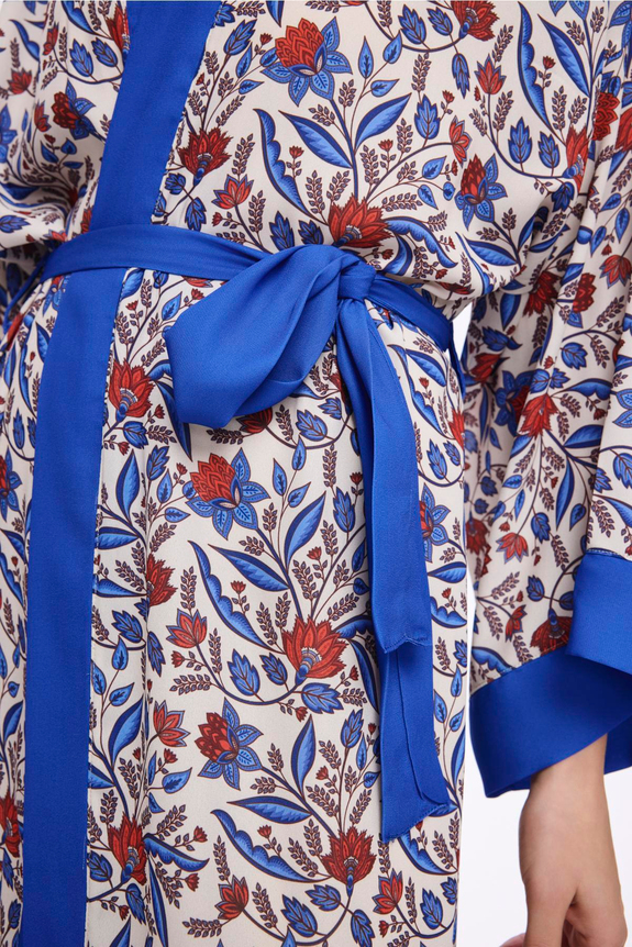 HaşemaHaşema Mavi Çiçek Desenli Uzun Kimono 5049