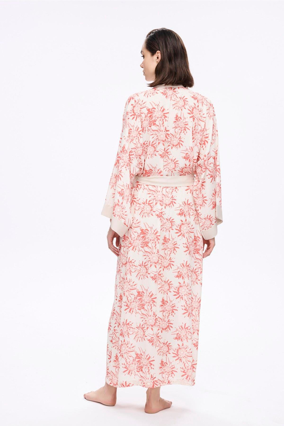 HaşemaHaşema Pembe Çiçek Desenli Uzun Kimono 5043