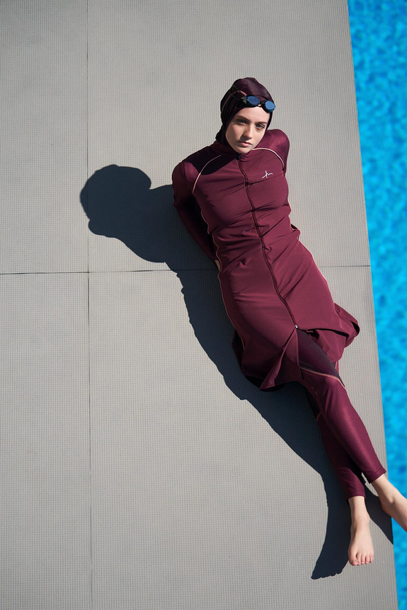 HaşemaHaşema Performance Series Honey Comb Detailed Damson Full Coverage Burkini - Swimsuit Set H-PER 50