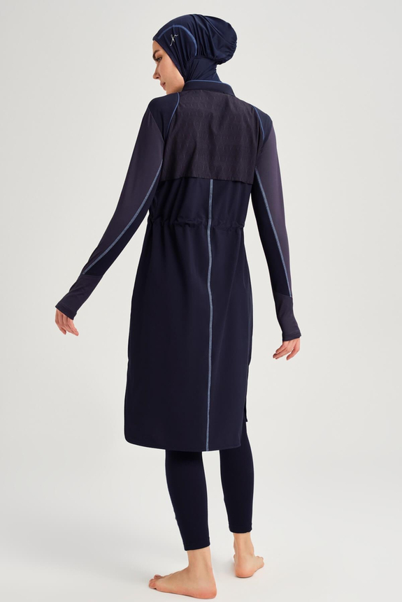 HaşemaHaşema Performans Serisi Petek Doku Detaylı Lacivert Tesettür Mayo Takımı H-Per 50