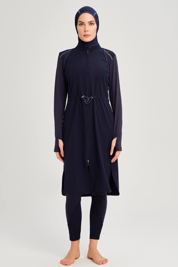 HaşemaHaşema Performans Serisi Petek Doku Detaylı Lacivert Tesettür Mayo Takımı H-Per 50
