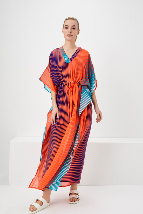 HaşemaHaşema Renkli Çizgili Turuncu Uzun Pareo