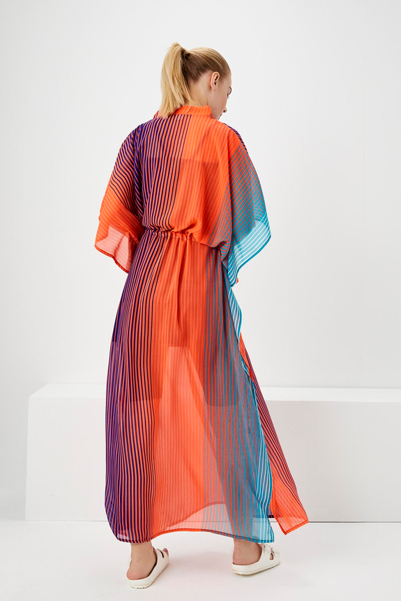 HaşemaHaşema Renkli Çizgili Turuncu Uzun Pareo