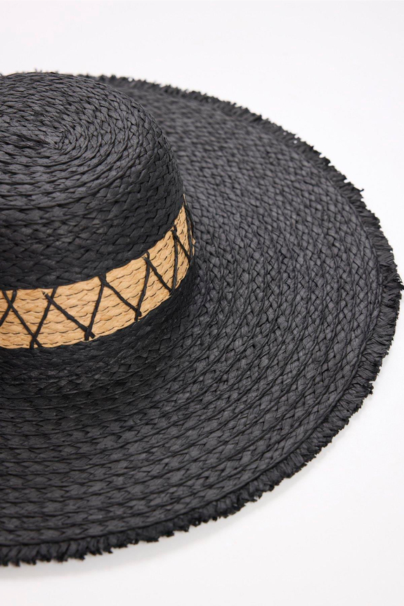 HaşemaHaşema Şerit Detaylı Siyah Hasır Plaj Şapkası 2042