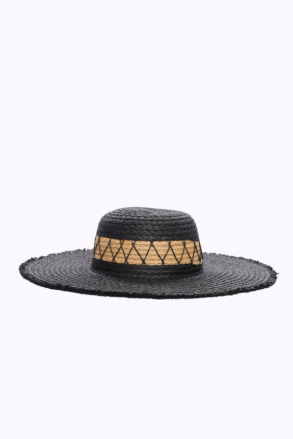 HaşemaHaşema Şerit Detaylı Siyah Hasır Plaj Şapkası 2042
