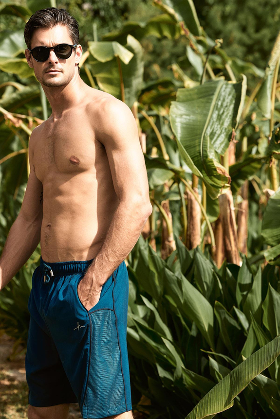 HaşemaHaşema شورت سباحة أزرق قصير للرجال بقصة رياضية 5038