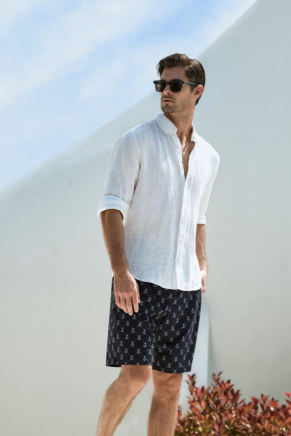 HaşemaHaşema شورت سباحة كحلي قصير بطبعة القوارب الشراعية للرجال 5044