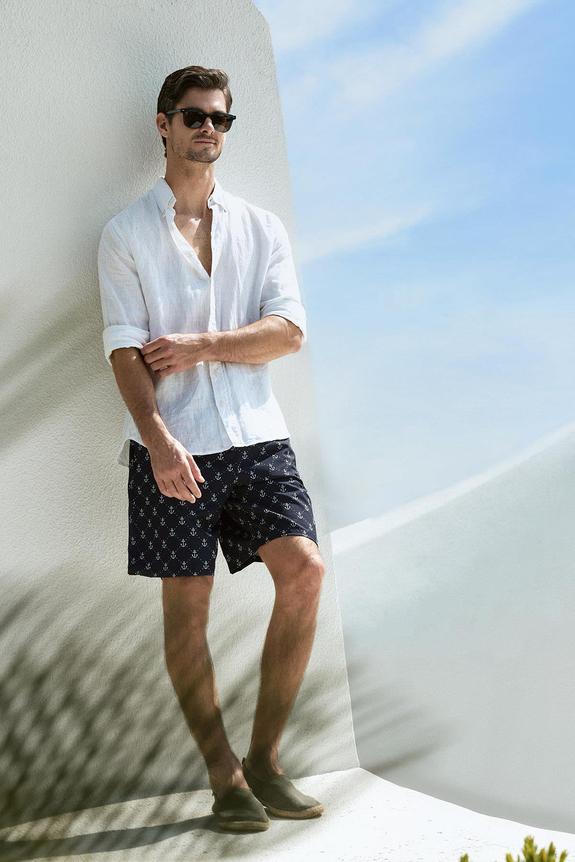 HaşemaHaşema شورت سباحة كحلي قصير بطبعة القوارب الشراعية للرجال 5044