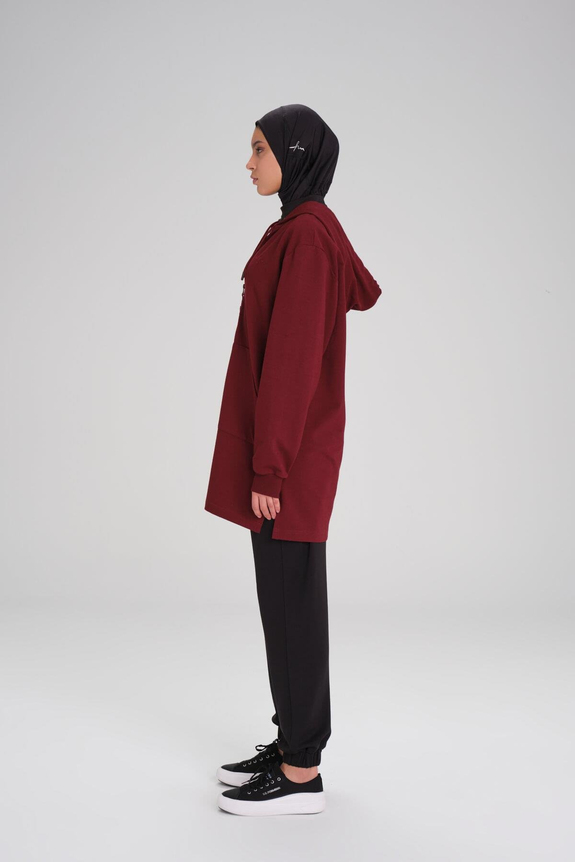 HaşemaHaşema Yumuşak Dokulu Kapüşonlu Bordo Basic Günlük Sweatshirt ACT-15
