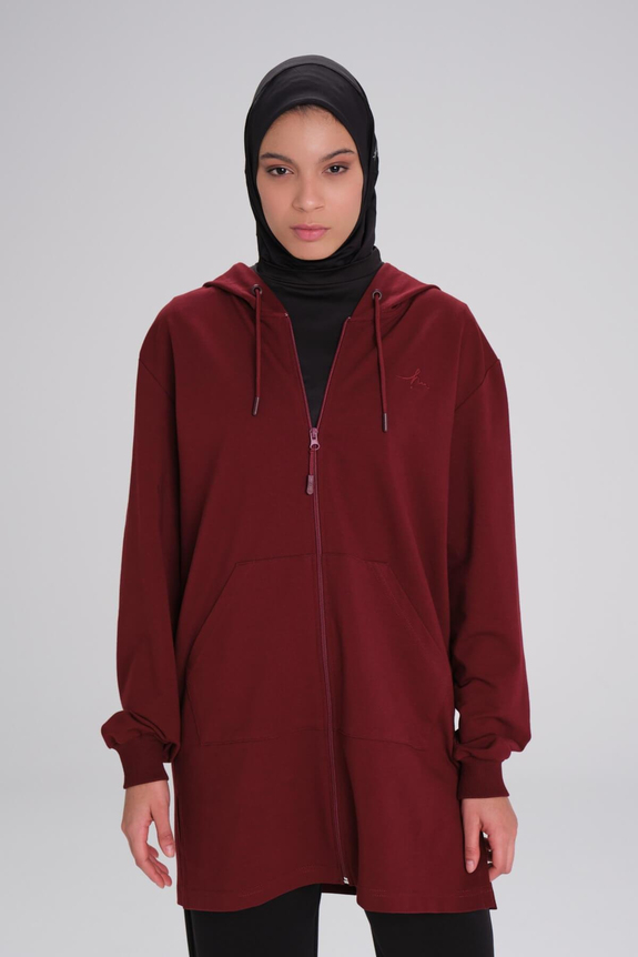 HaşemaHaşema Yumuşak Dokulu Kapüşonlu Bordo Basic Günlük Sweatshirt ACT-15