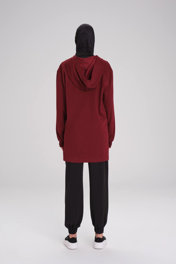 HaşemaHaşema Yumuşak Dokulu Kapüşonlu Bordo Basic Günlük Sweatshirt ACT-15