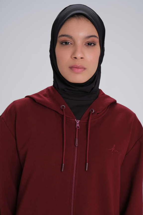 HaşemaHaşema Yumuşak Dokulu Kapüşonlu Bordo Basic Günlük Sweatshirt ACT-15