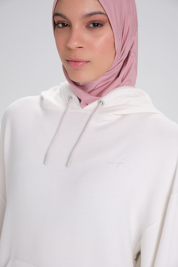HaşemaHaşema Yumuşak Dokulu Kapüşonlu Ekru Basic Günlük Sweatshirt ACT-13