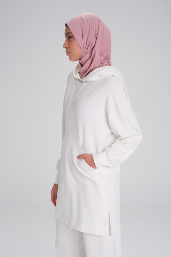 HaşemaHaşema Yumuşak Dokulu Kapüşonlu Ekru Basic Günlük Sweatshirt ACT-13