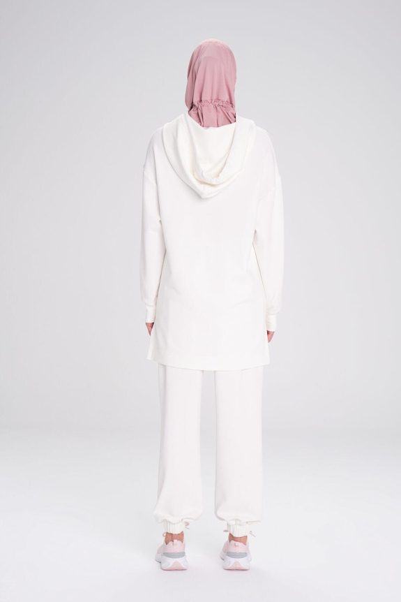 HaşemaHaşema Yumuşak Dokulu Kapüşonlu Ekru Basic Günlük Sweatshirt ACT-13
