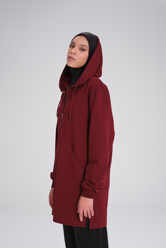 HaşemaHaşema Yumuşak Dokulu Kapüşonlu Bordo Basic Günlük Sweatshirt ACT-15
