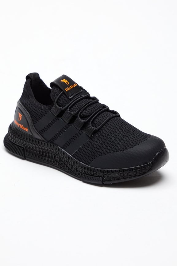 Rahat Kalıp Şeritli Bağcıklı Çocuk Unisex Siyah Spor Ayakkabı TBQNT-3