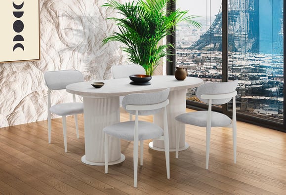 160lık Bohem Elips Açılır Masa Takımı (Traverten)