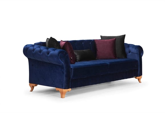 Aden Üçlü Koltuk (Ceviz Ayaklı / Lacivert)