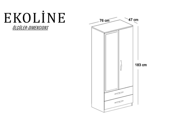 Ekoline 2 Kapaklı Çekmeceli Aynalı Dolap