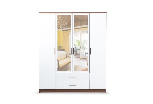 Ekoline 4 Kapaklı Çekmeceli Aynalı Dolap (Opak Beyaz)