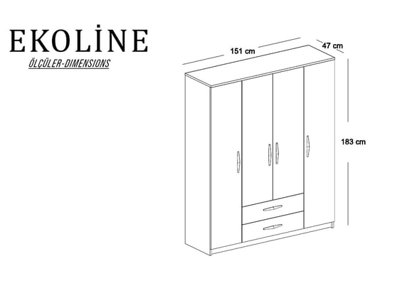Ekoline 4 Kapaklı Çekmeceli Aynalı Dolap (Opak Beyaz)