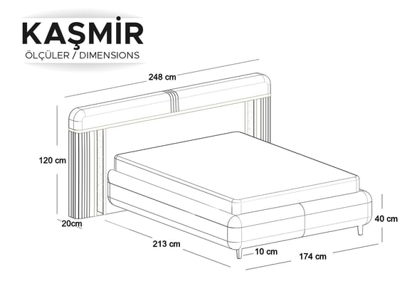 Kaşmir 160x200 Döşemeli Baza Başlık Seti