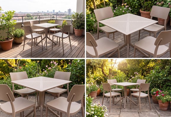 Liza 70X70 Rattan Bahçe Balkon Masa Takımı (Bej)
