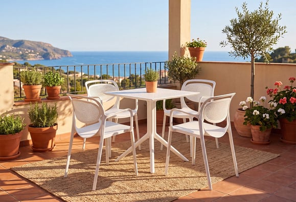 Liza 70X70 Rattan Bahçe Balkon Masa Takımı (Beyaz)