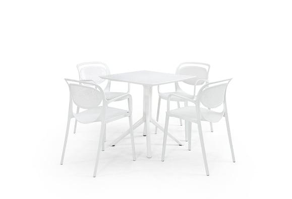 Liza 70X70 Rattan Bahçe Balkon Masa Takımı (Beyaz)