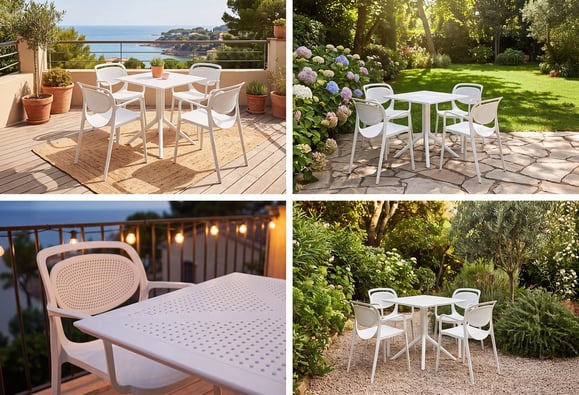 Liza 70X70 Rattan Bahçe Balkon Masa Takımı (Beyaz)