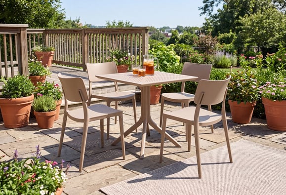Liza 70X70 Rattan Bahçe Balkon Masa Takımı (Bej)