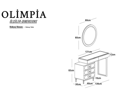 Olimpia Aynalı Makyaj Masası