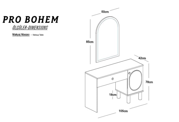 Pro Bohem Aynalı Makyaj Masası 