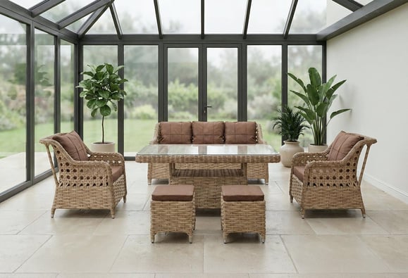 Roma Rattan Örme Balkon Bahçe Takımı (Bej)