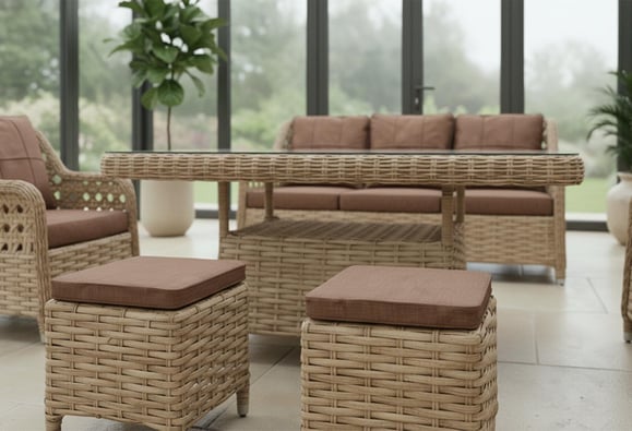 Roma Rattan Örme Balkon Bahçe Takımı (Bej)