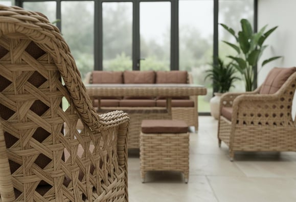 Roma Rattan Örme Balkon Bahçe Takımı (Bej)