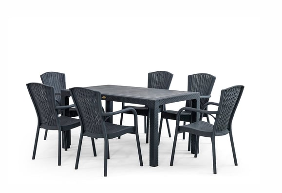 Sidney 90x150 Rattan Bahçe Balkon Masa Takımı Camsız (Antrasit)