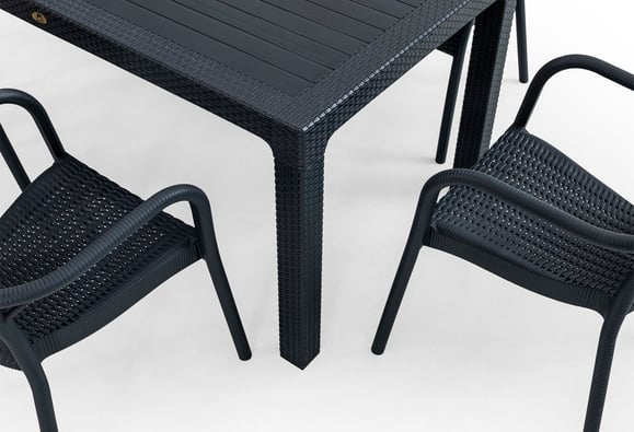 Sidney 90x150 Rattan Bahçe Balkon Masa Takımı Camsız (Antrasit)