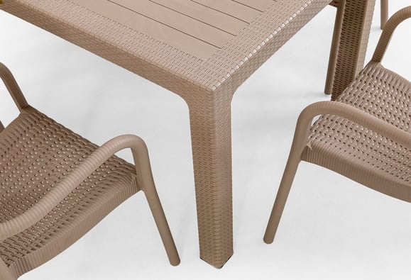 Sidney 90x150 Rattan Bahçe Balkon Masa Takımı Camsız (Bej)