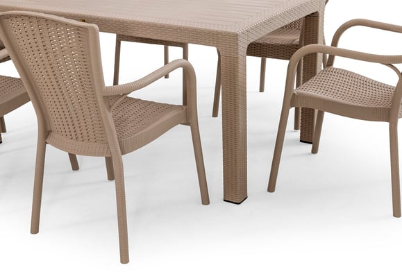 Sidney 90x150 Rattan Bahçe Balkon Masa Takımı Camsız (Bej)