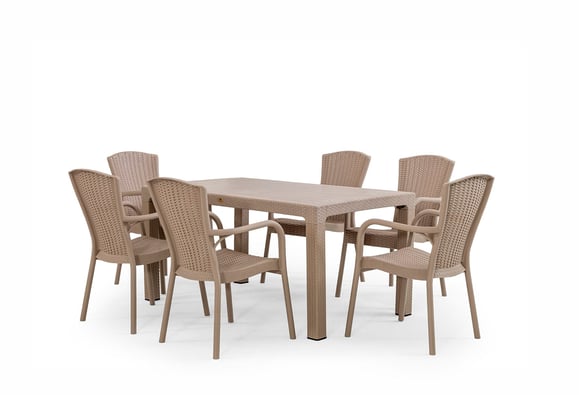Sidney 90x150 Rattan Bahçe Balkon Masa Takımı Camsız (Bej)