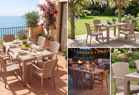 Sidney 90x150 Rattan Bahçe Balkon Masa Takımı Camsız (Bej)