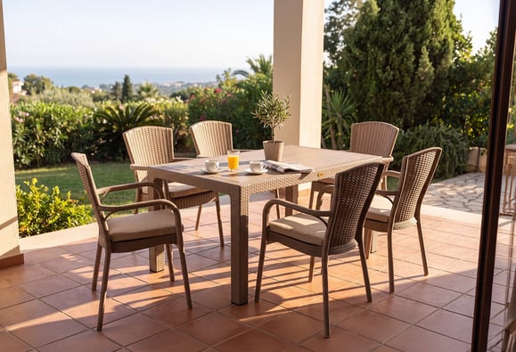 Sidney 90x150 Rattan Bahçe Balkon Masa Takımı Camsız (Bej)
