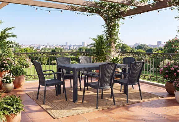 Sidney 90x150 Rattan Bahçe Balkon Masa Takımı Camsız (Antrasit)