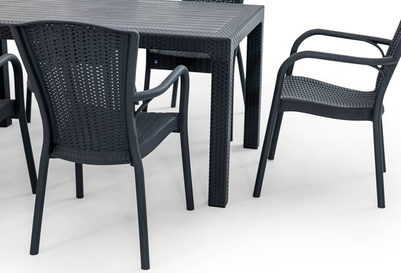 Sidney 90x150 Rattan Bahçe Balkon Masa Takımı Camsız (Antrasit)