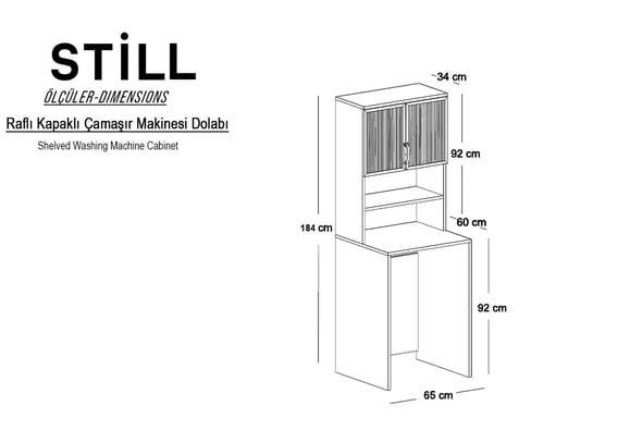 Still Raflı Kapaklı Çamaşır Makinesi Dolabı