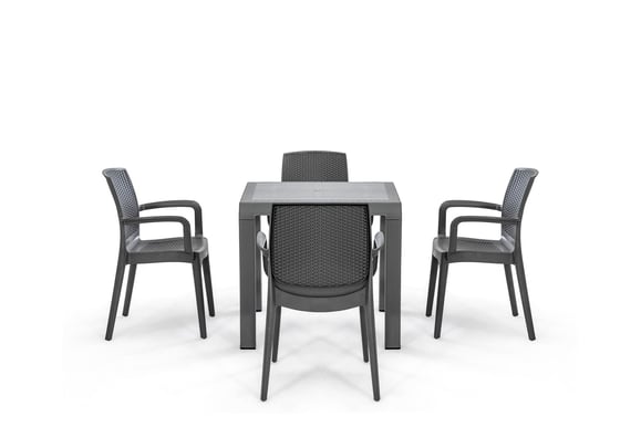 Tokyo 80X80 Rattan Bahçe Balkon Masa Takımı Camsız (Gri)
