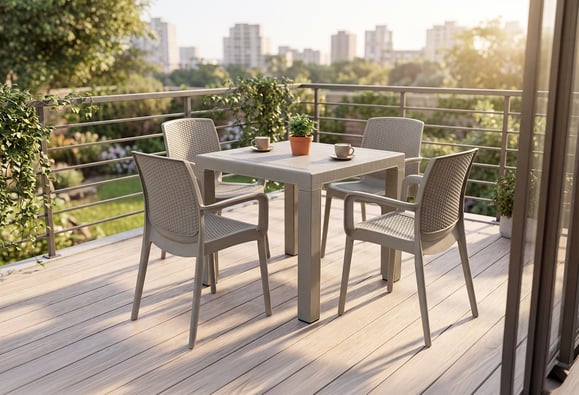Tokyo 80X80 Rattan Bahçe Balkon Masa Takımı Camsız (Bej)